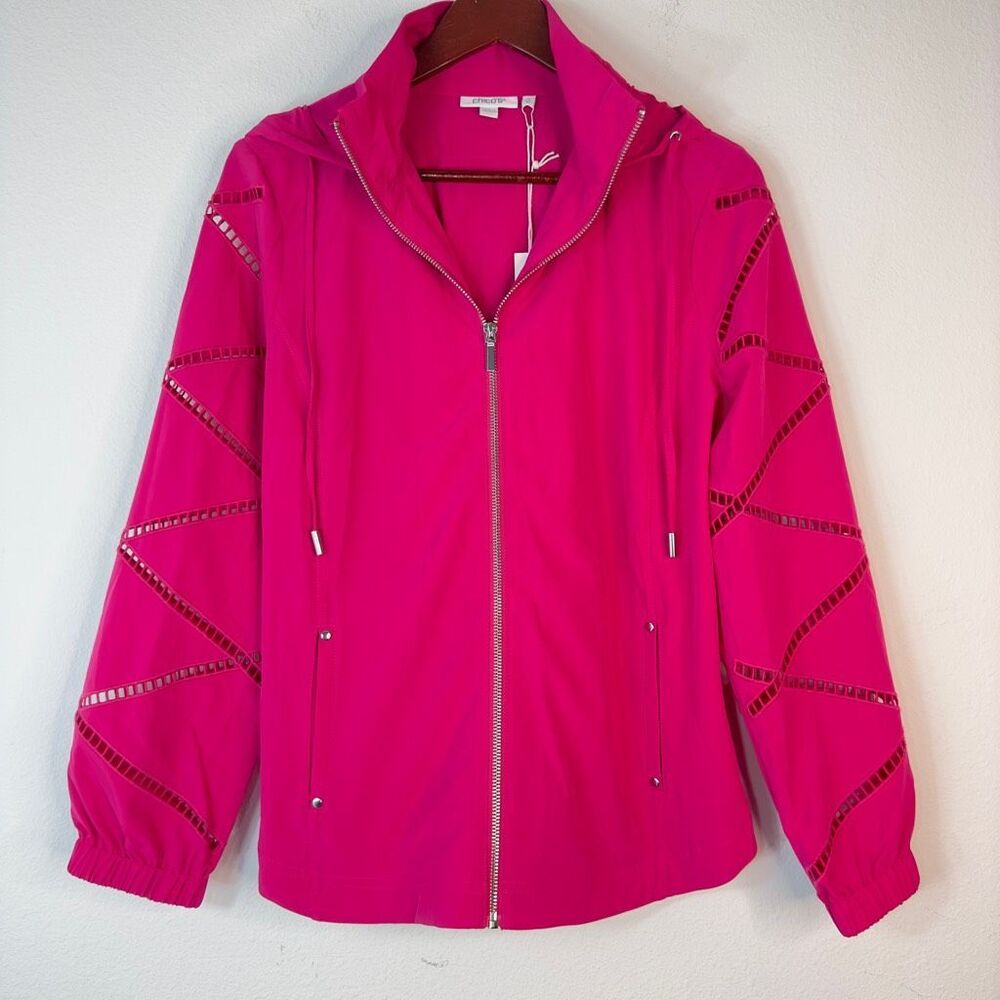 Chico’s Zenergy UPF Neema Rose Lattice Jacket Womens Medium Magenta Rose NWT